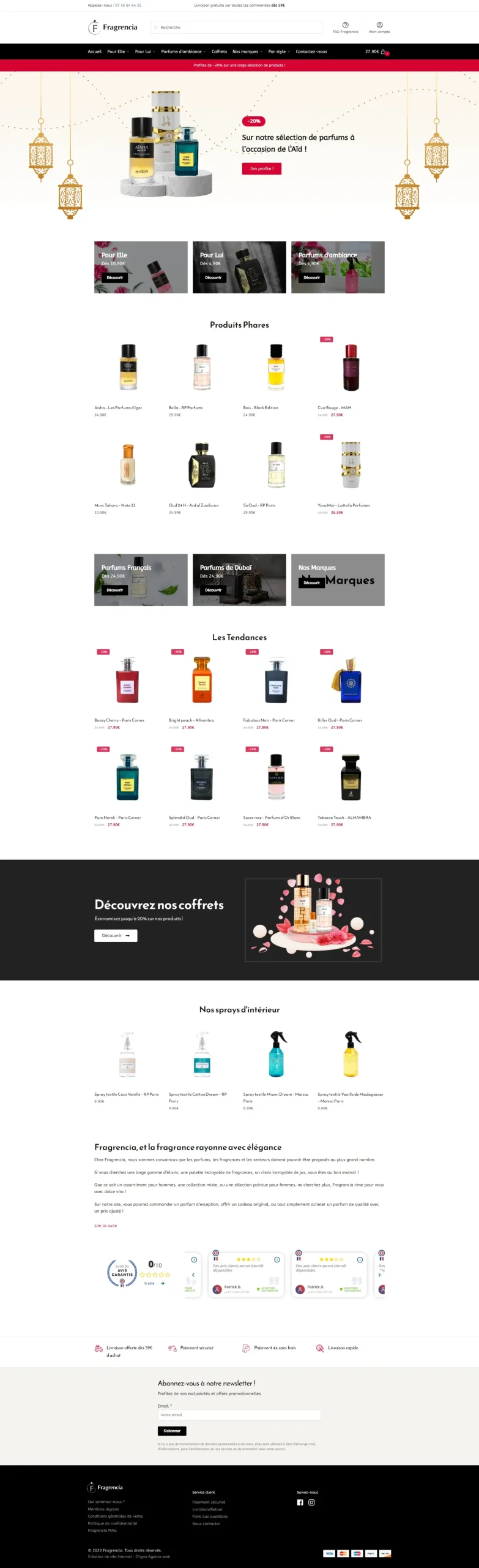 Page d'accueil parfumerie en ligne Fragrencia