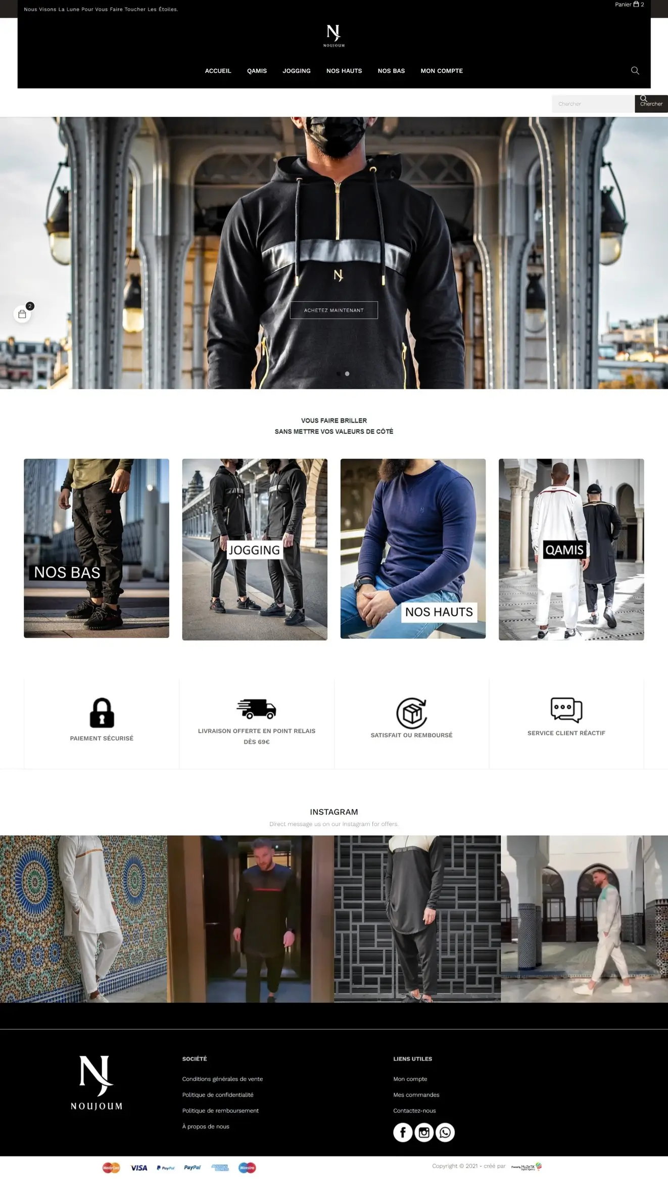 Page d'accueil de la boutique Noujoum avant la refonte, sur ordinateur